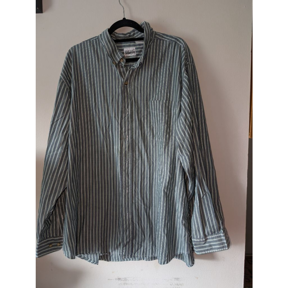 Basic Editions Green White Stripe Button Down Shirt 3XL